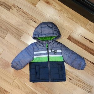 London Fog Hooded Zip Front Coat Jacket Green Gray Boy's Size 12 Months
